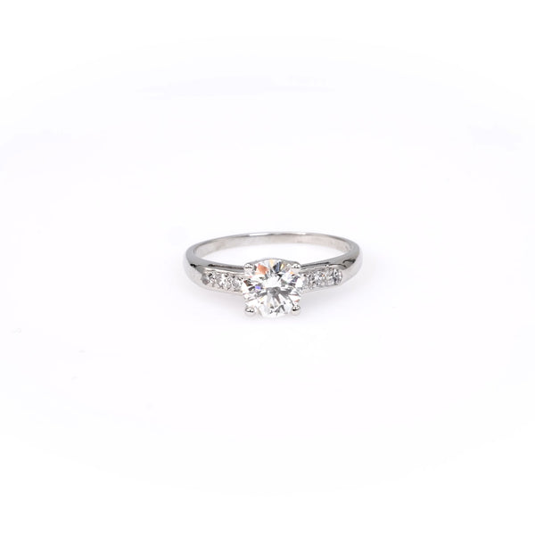 Art Deco GIA 0.94 Carat Round Brilliant Cut Diamond Platinum Ring