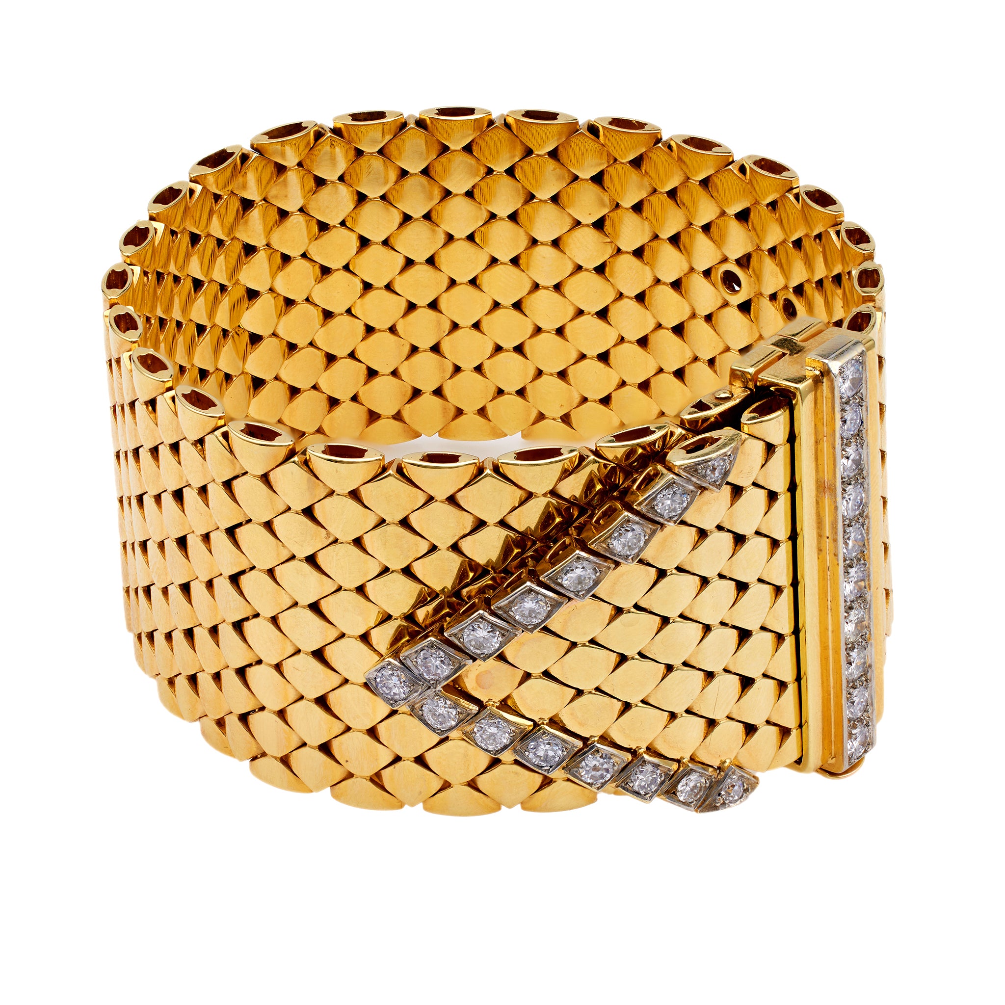 Retro French Diamond 18k Yellow Gold Tank Bracelet Bracelets Jack Weir & Sons   