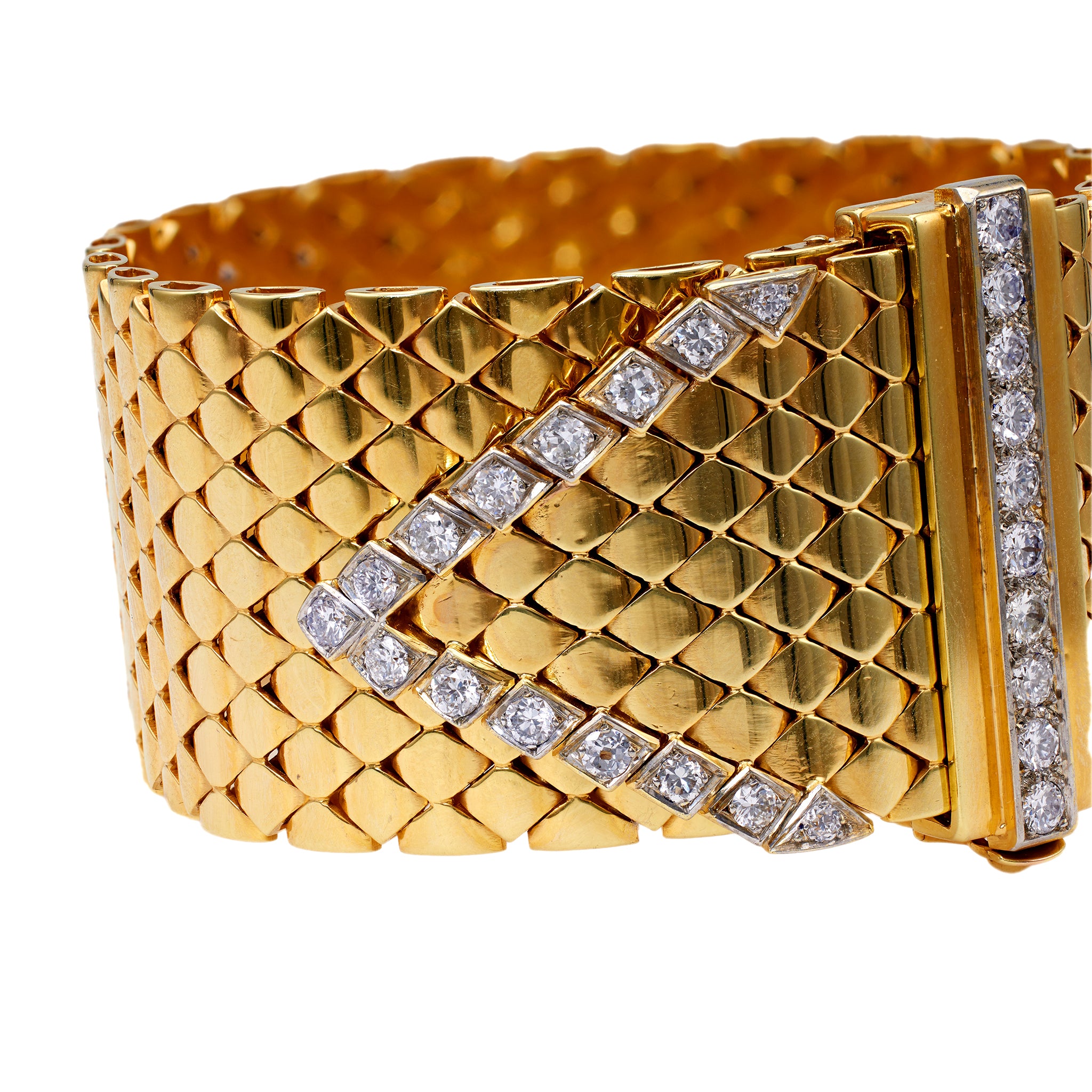 Retro French Diamond 18k Yellow Gold Tank Bracelet Bracelets Jack Weir & Sons   