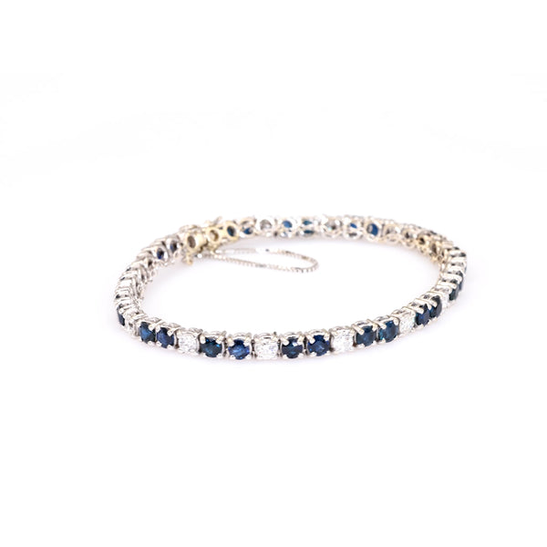 Mid-Century Sapphire and Diamond 18k White Gold Tennis Bracelet