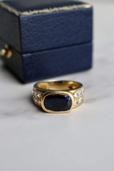Vintage French Sapphire and Diamond 18k Yellow Gold Ring Rings Jack Weir & Sons   