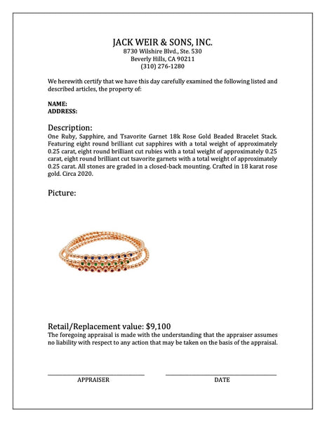 Ruby, Sapphire, and Tsavorite Garnet 18k Rose Gold Beaded Bracelet Stack Bracelets Jack Weir & Sons   
