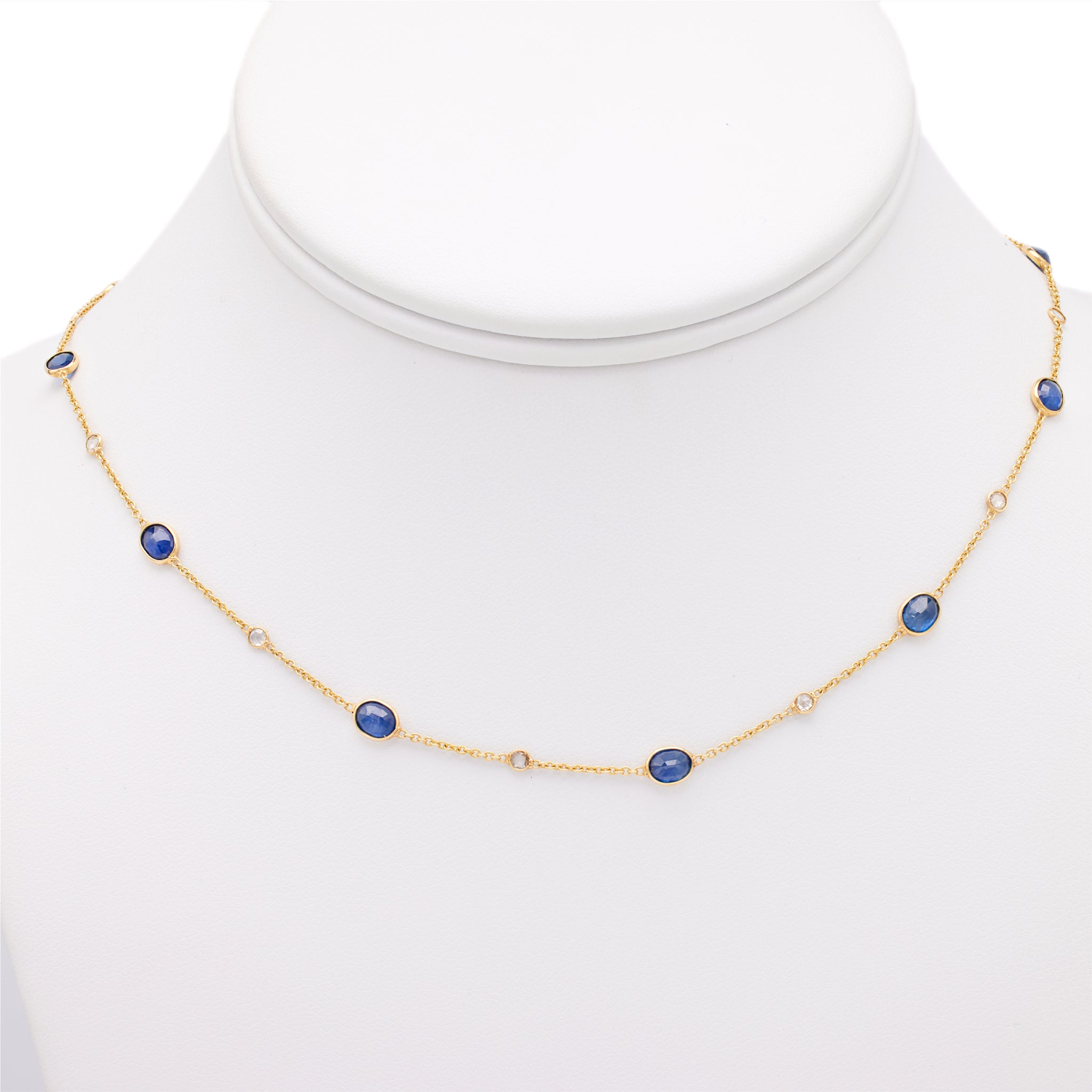 Sapphire and Diamond 18k Yellow Gold by the Yard Chain Necklace Necklaces Jack Weir & Sons   