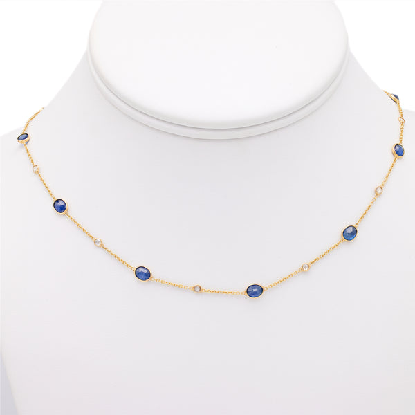 Sapphire and Diamond 18k Yellow Gold by the Yard Chain Necklace Necklaces Jack Weir & Sons   