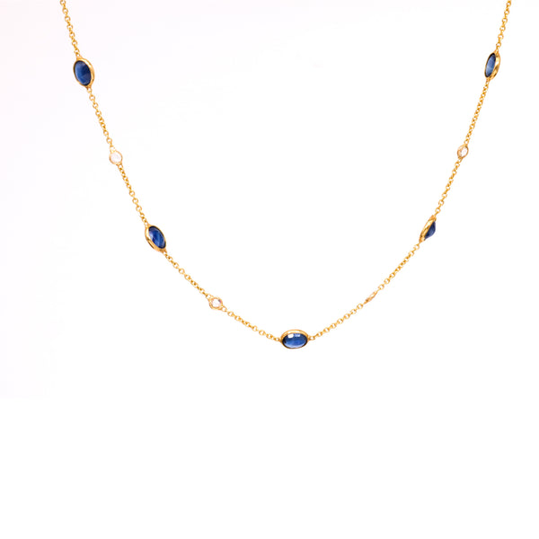 Sapphire and Diamond 18k Yellow Gold by the Yard Chain Necklace Necklaces Jack Weir & Sons   