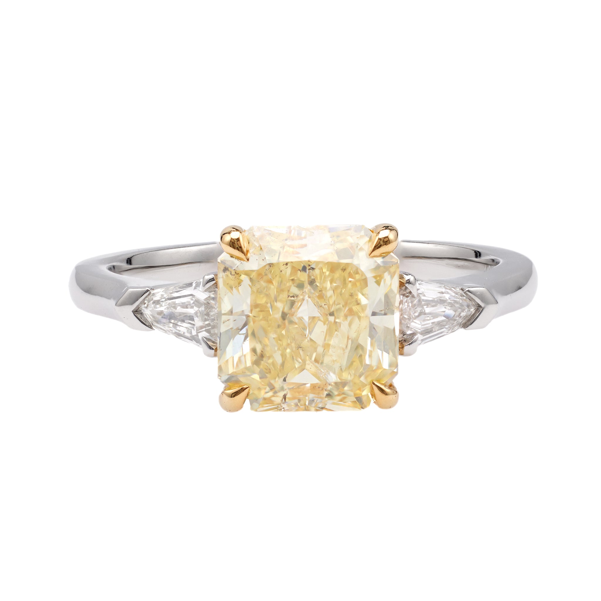 GIA 2.21 Carat Fancy Yellow Radiant Cut Diamond Platinum 18k Gold Ring Rings Jack Weir & Sons   