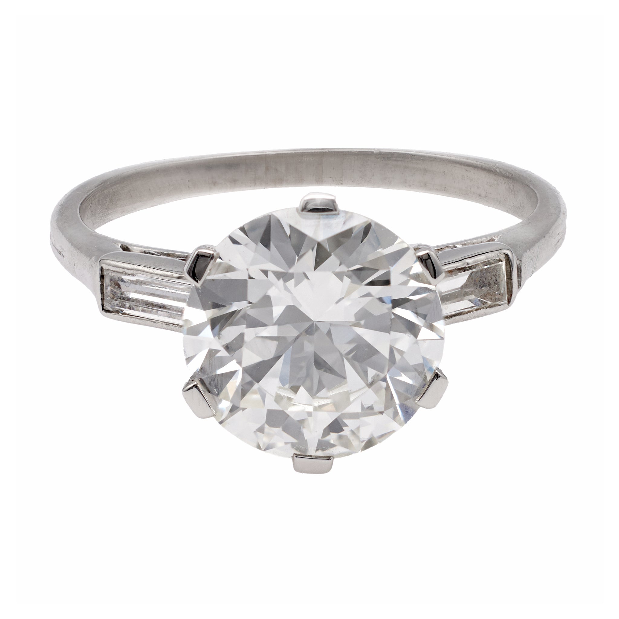 Art Deco French GIA 2.99 Carat Round Brilliant Cut Diamond Platinum Ring Rings Jack Weir & Sons   