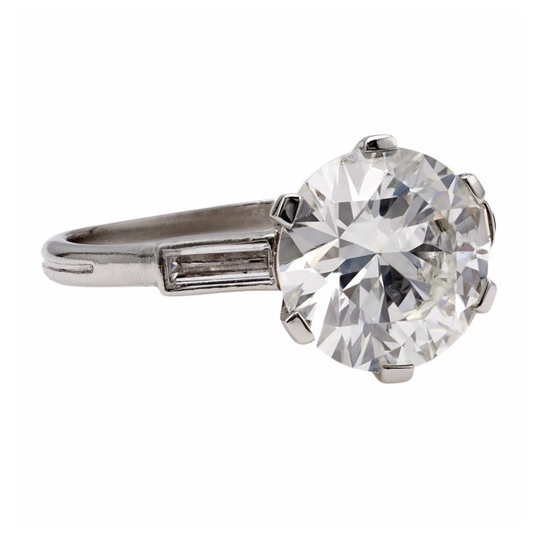 Art Deco French GIA 2.99 Carat Round Brilliant Cut Diamond Platinum Ring Rings Jack Weir & Sons   