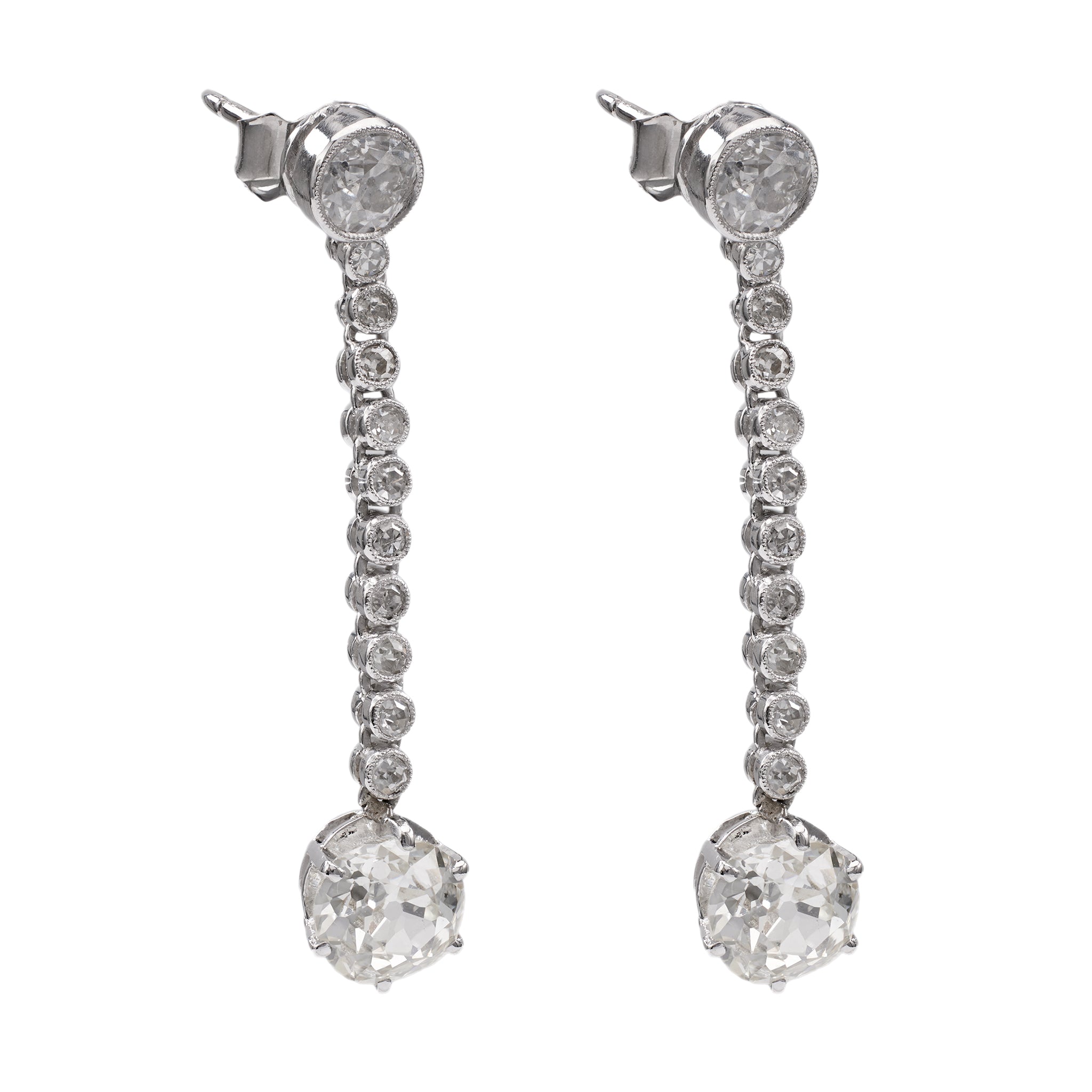 Art Deco GIA 3.30 Carat Total Weight Diamond Platinum Dangle Earrings Earrings Jack Weir & Sons   