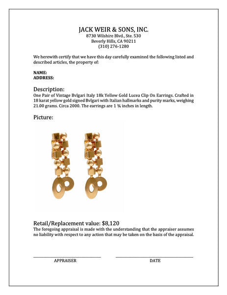 Vintage Bvlgari Italy 18k Yellow Gold Lucea Clip On Earrings Earrings Jack Weir & Sons   