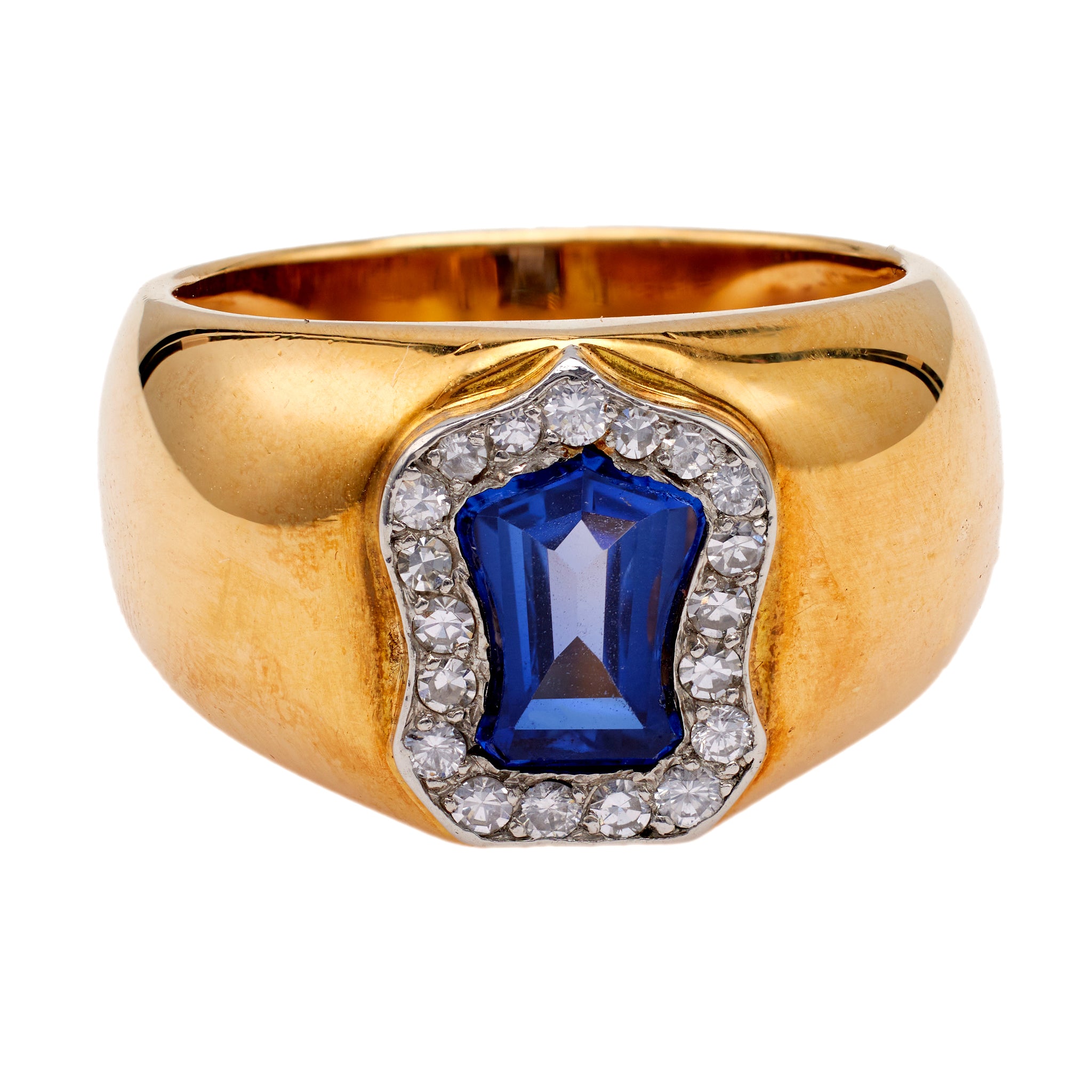 Retro French Sapphire and Diamond 18k Yellow Gold Platinum Band Ring Rings Jack Weir & Sons   