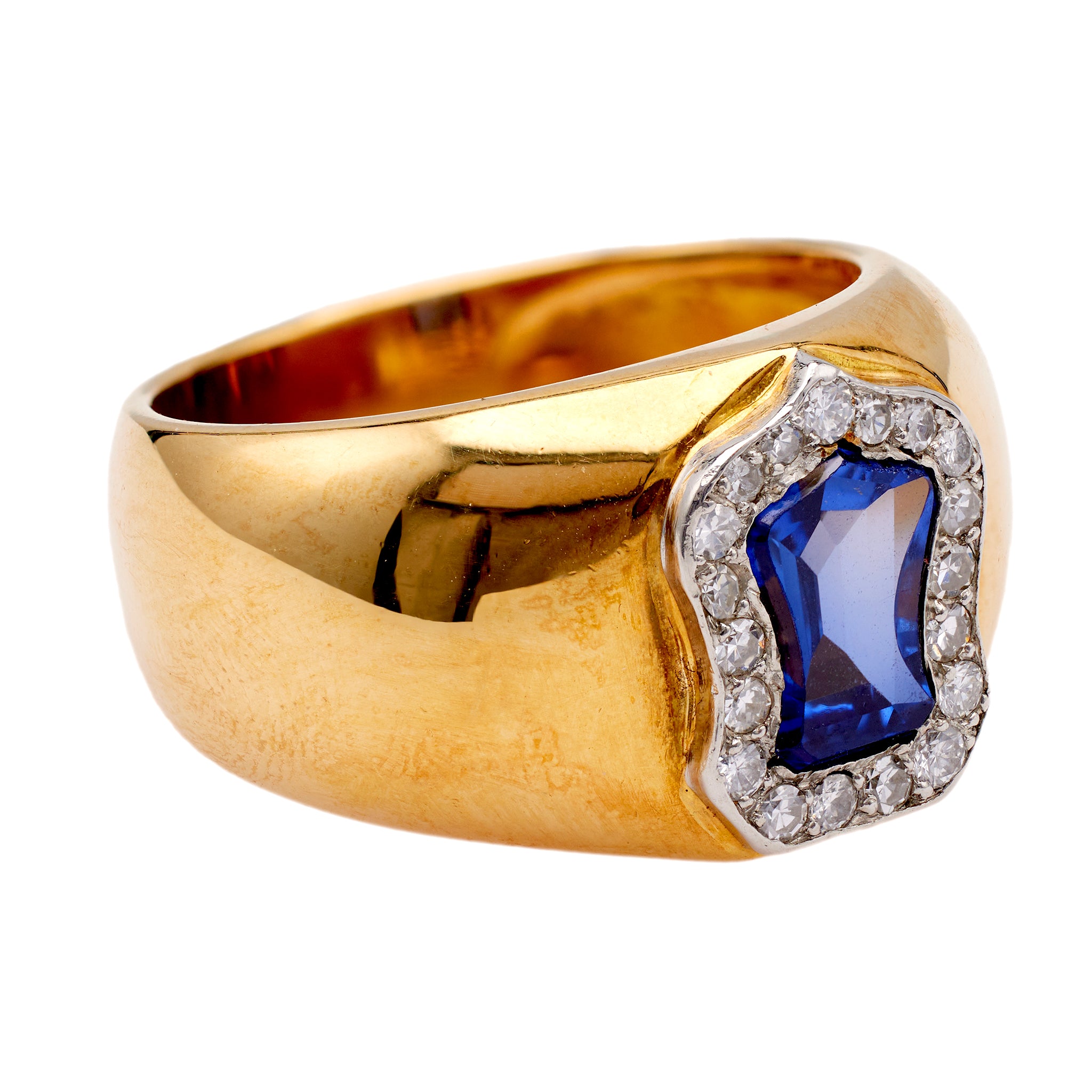 Retro French Sapphire and Diamond 18k Yellow Gold Platinum Band Ring Rings Jack Weir & Sons   