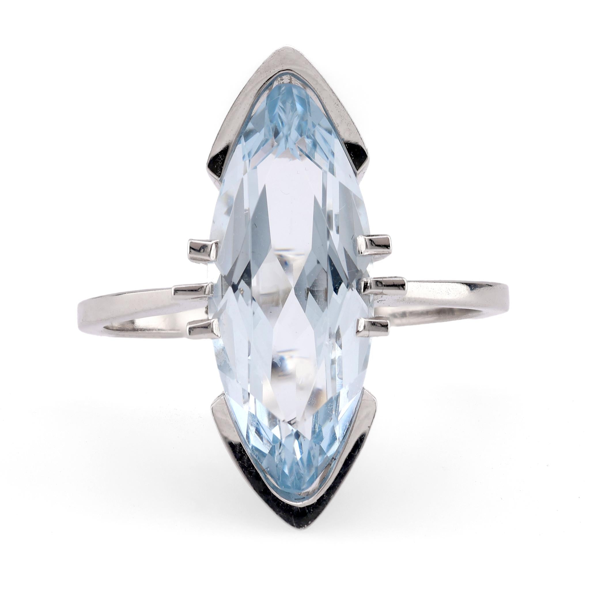 French Mid Century 2.40 Carat Aquamarine 18K White Gold Solitaire Ring  Jack Weir & Sons   