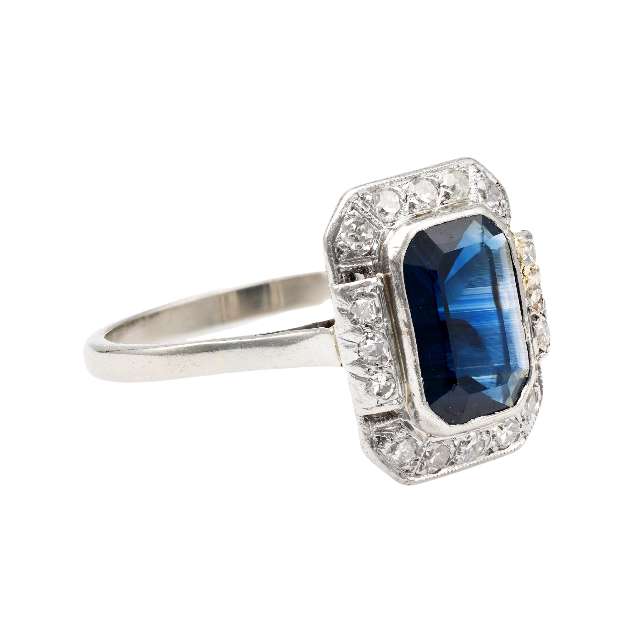 Art Deco French GIA Australian No Heat Sapphire Diamond 18k White Gold Ring Rings Jack Weir & Sons   