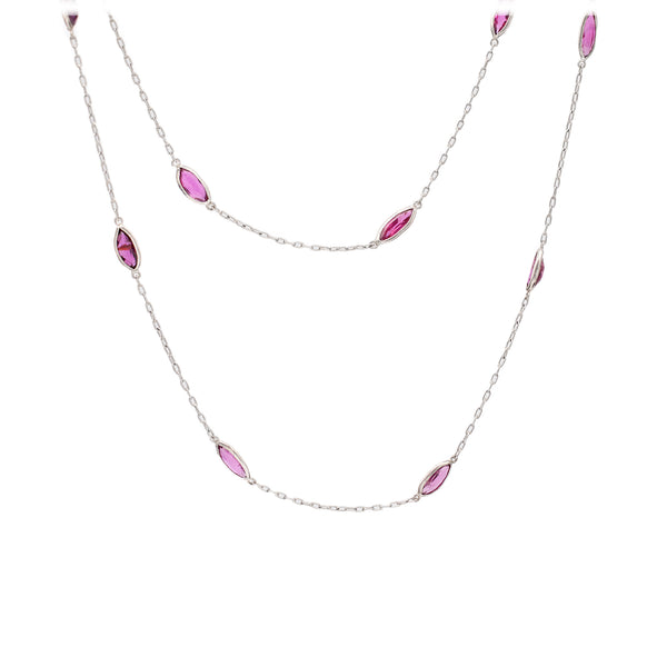 Art Deco Inspired Ruby 18k White Gold Station Necklace Necklaces Jack Weir & Sons   