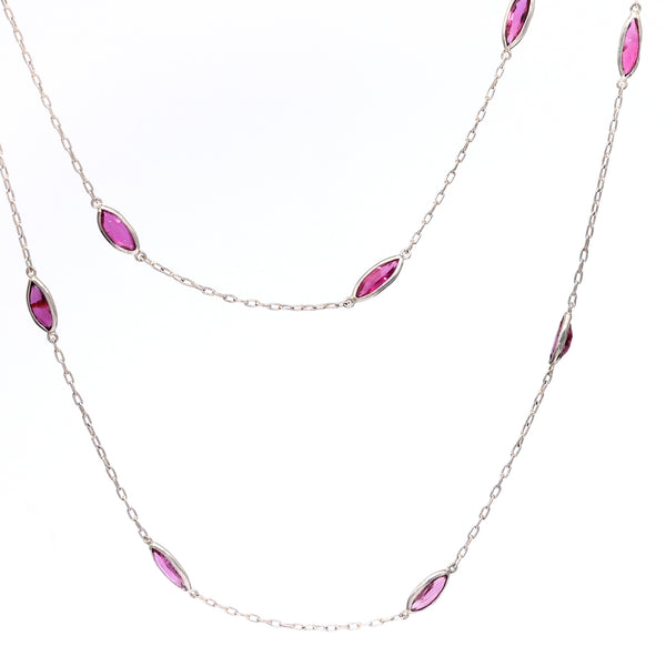 Art Deco Inspired Ruby 18k White Gold Station Necklace