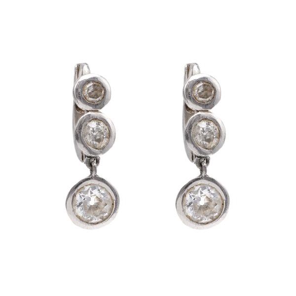 Art Deco Diamond Platinum Drop Earrings Earrings Jack Weir & Sons   