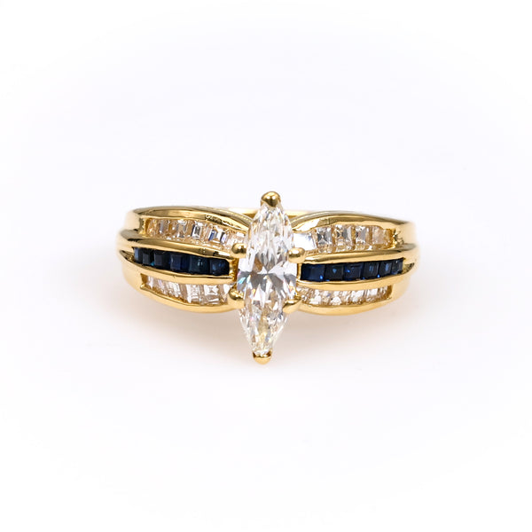 Vintage Black Starr and Frost Diamond Sapphire 18k Yellow Gold Ring