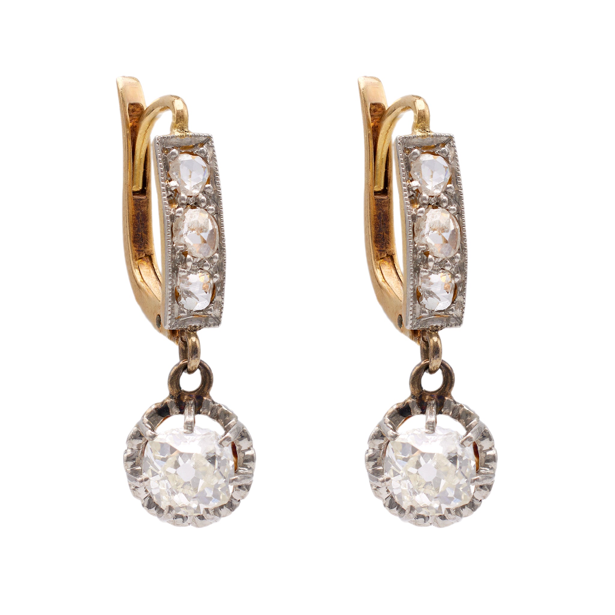 Late Edwardian Diamond 18k Gold Platinum Drop Earrings Earrings Jack Weir & Sons   