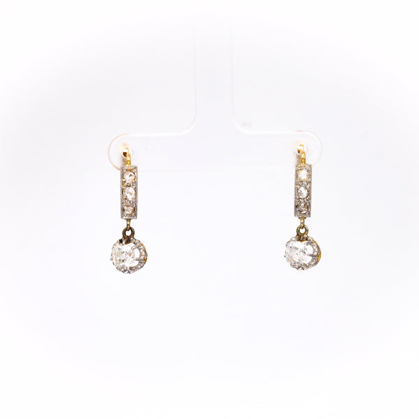 Late Edwardian Diamond 18k Gold Platinum Drop Earrings