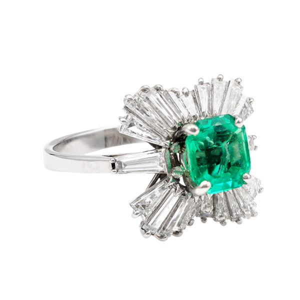 Vintage GIA Colombian Emerald Diamond Platinum Ballerina Cocktail Ring Rings Jack Weir & Sons   