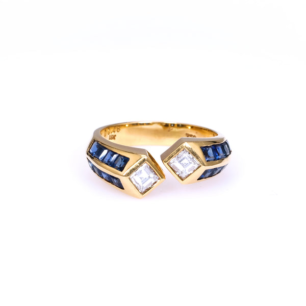 Vintage Diamond and Sapphire 18k Yellow Gold Ring