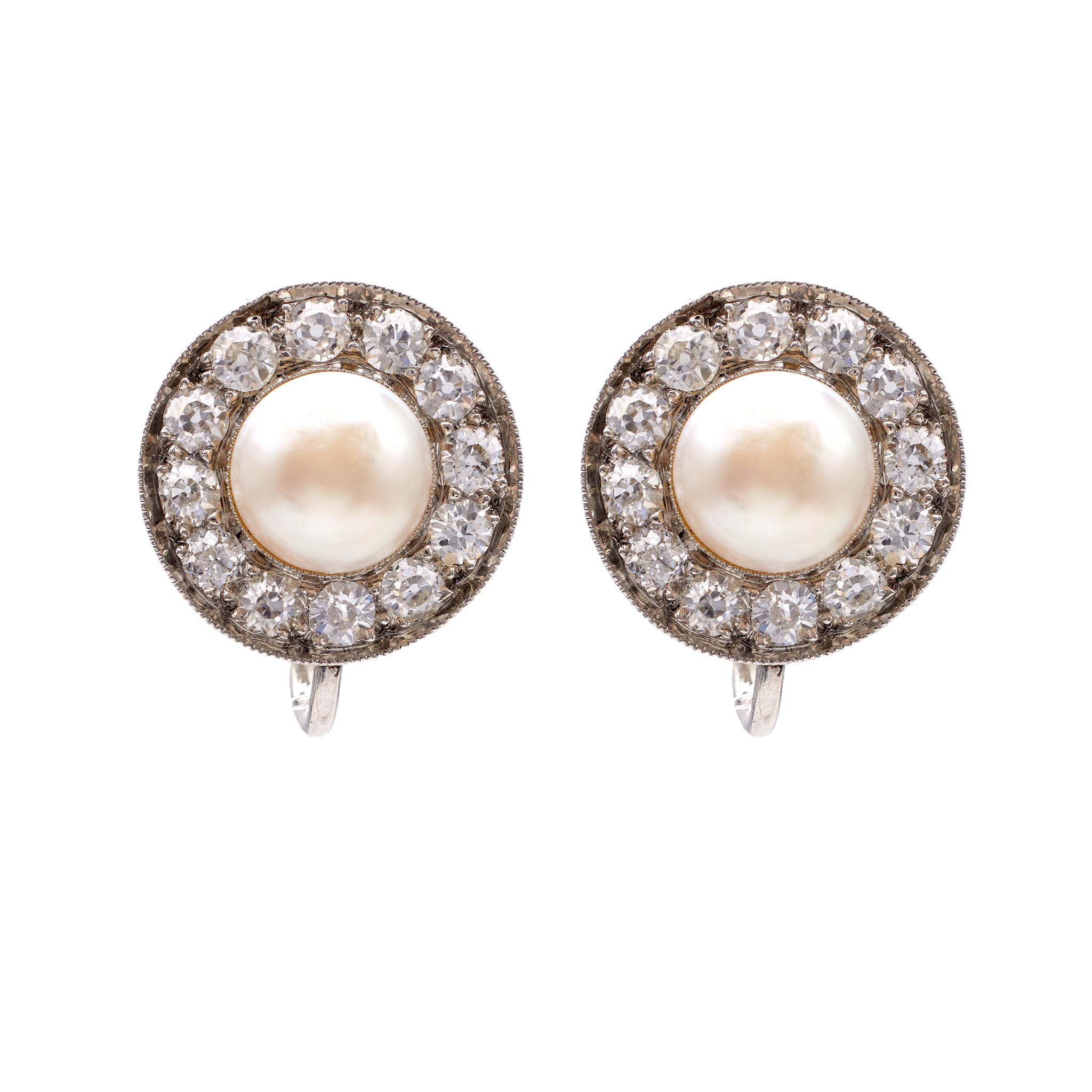 Pair of Art Deco GIA Pearl and Diamond Platinum Earrings Earrings Jack Weir & Sons   