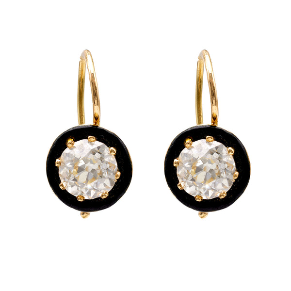 Pair of French Estate Diamond Enamel 18k Yellow Gold Earrings Earrings Jack Weir & Sons   