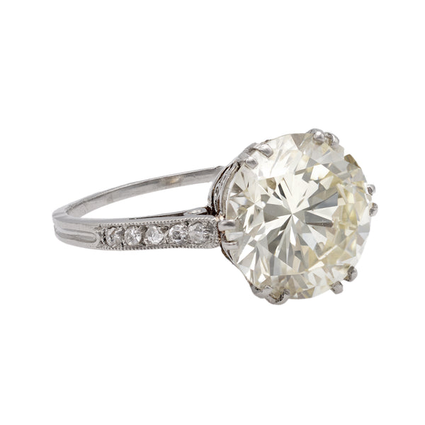 Art Deco GIA 4.18 Carat Round Brilliant Cut Diamond Platinum Ring Rings Jack Weir & Sons   