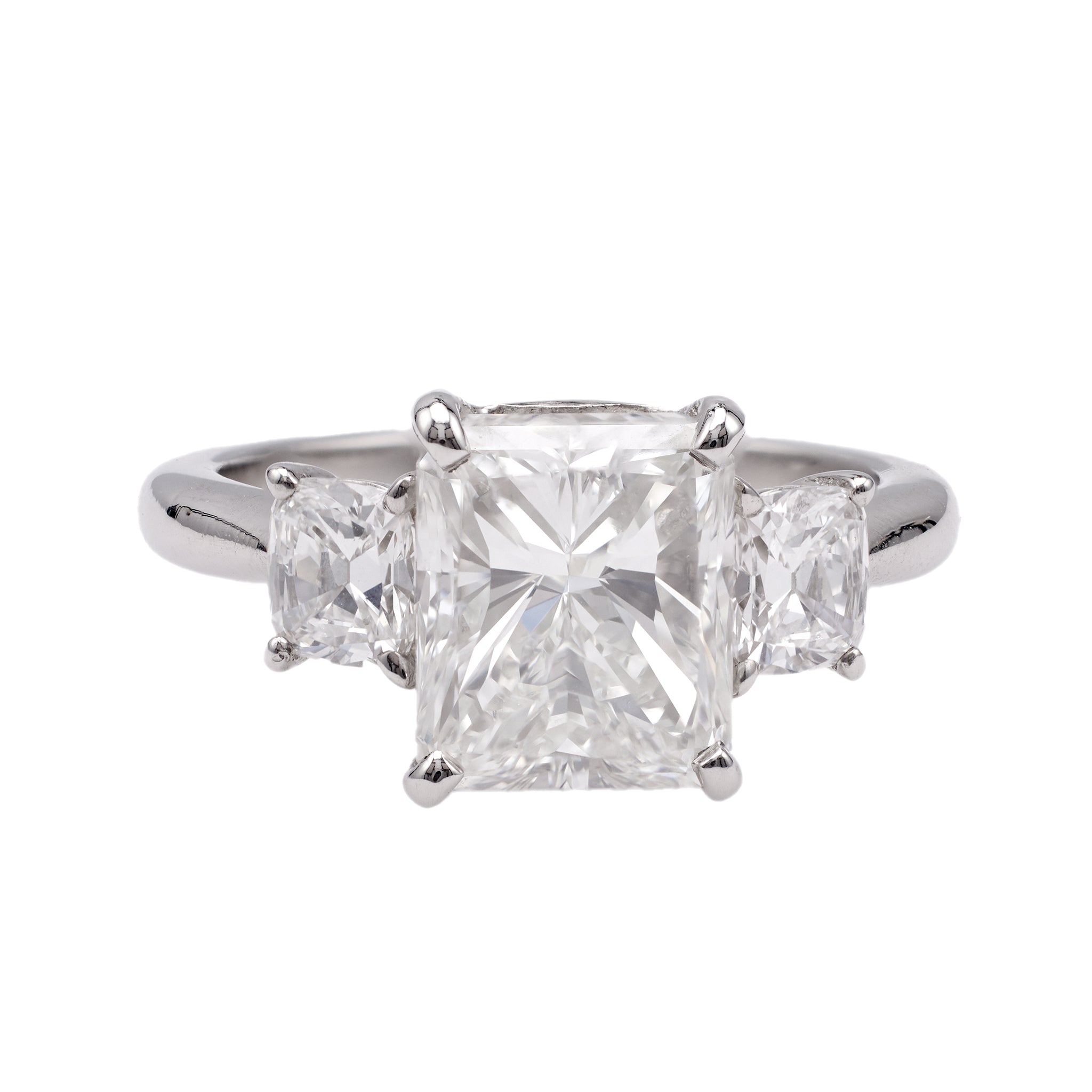 Vintage GIA 3.01 Carat Radiant Cut Diamond Platinum Three Stone Ring Rings Jack Weir & Sons   