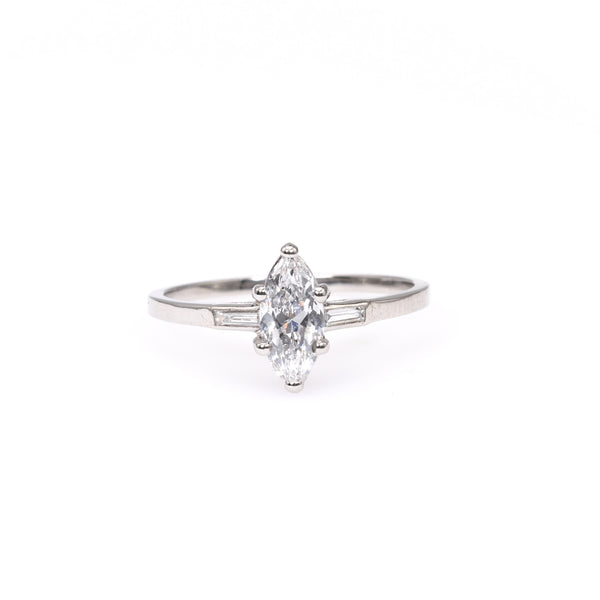Art Deco GIA 0.70 Carat Marquise Cut Diamond Platinum Ring