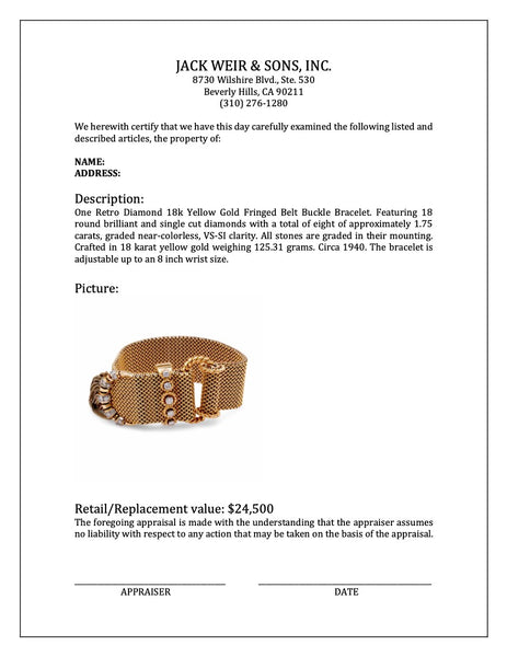Retro Diamond 18k Yellow Gold Fringed Belt Buckle Bracelet Bracelets Jack Weir & Sons   