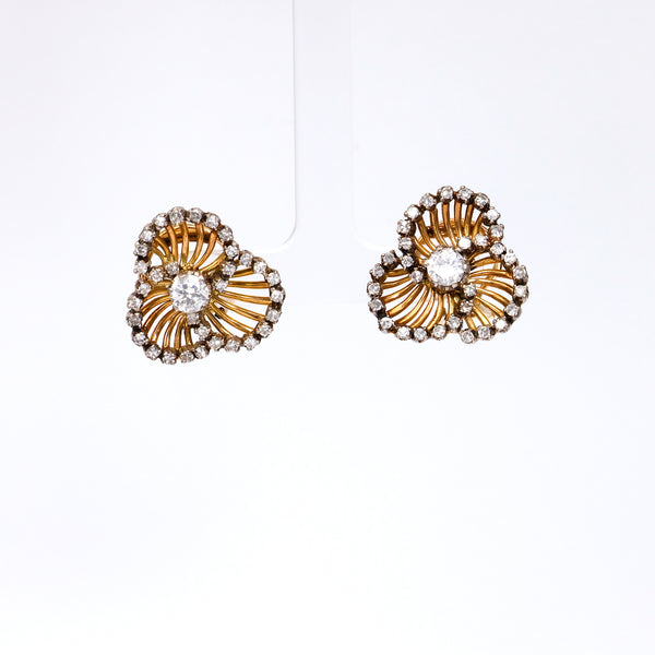 Mid-Century Diamond 18k Yellow Gold Earrings