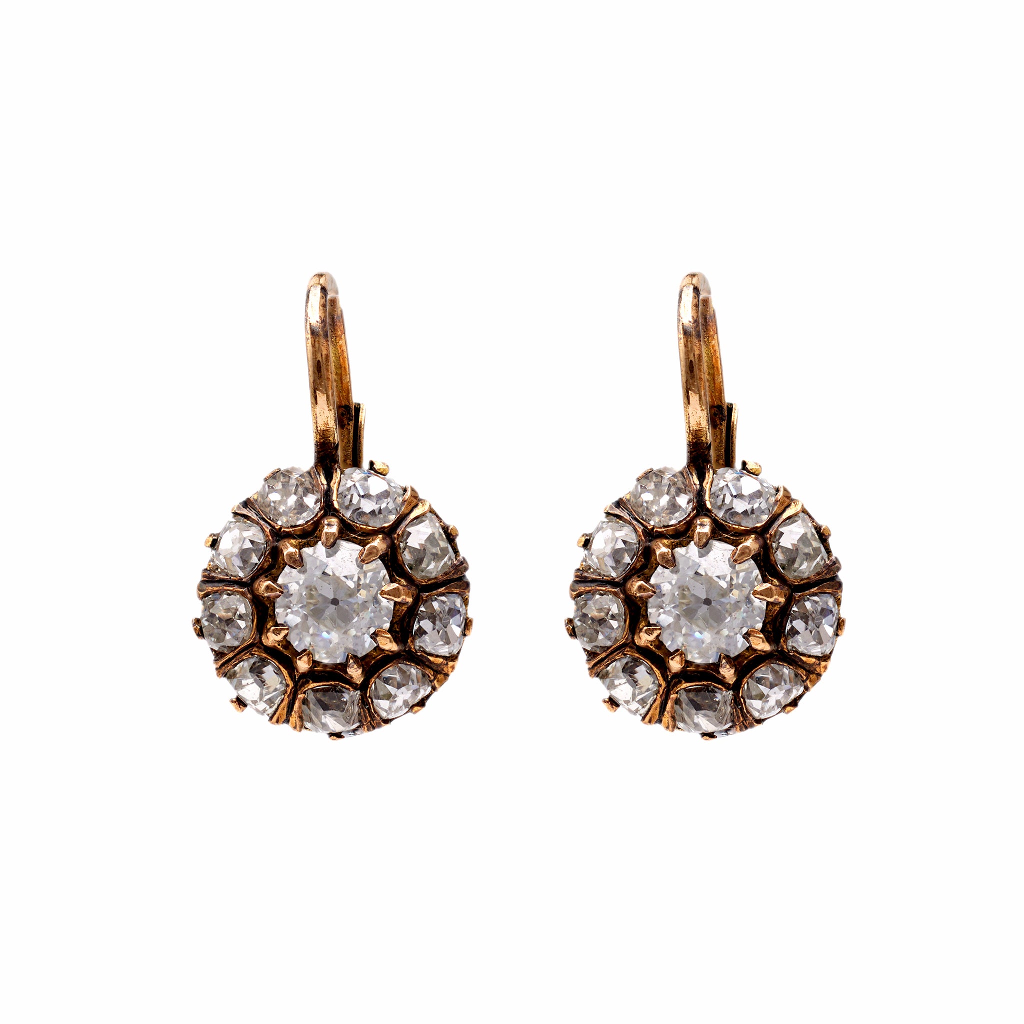 Pair of Antique Diamond 18k Yellow Gold Cluster Drop Earrings Earrings Jack Weir & Sons   