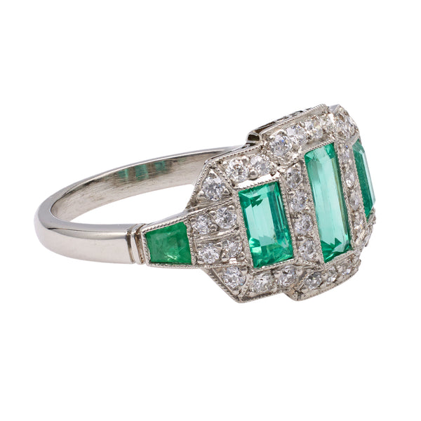 Art Deco Inspired Emerald Diamond Platinum Ring Rings Jack Weir & Sons   