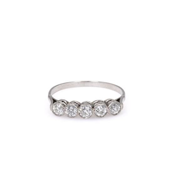 Art Deco Diamond Platinum Five Stone Ring