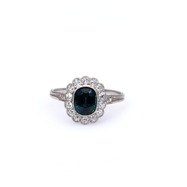 Art Deco Sapphire and Diamond Platinum Cluster Ring