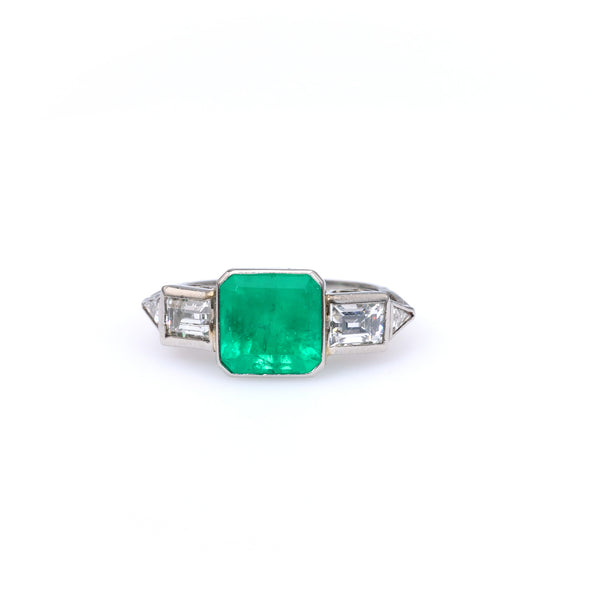 Art Deco Inspired Emerald and Diamond Platinum Ring