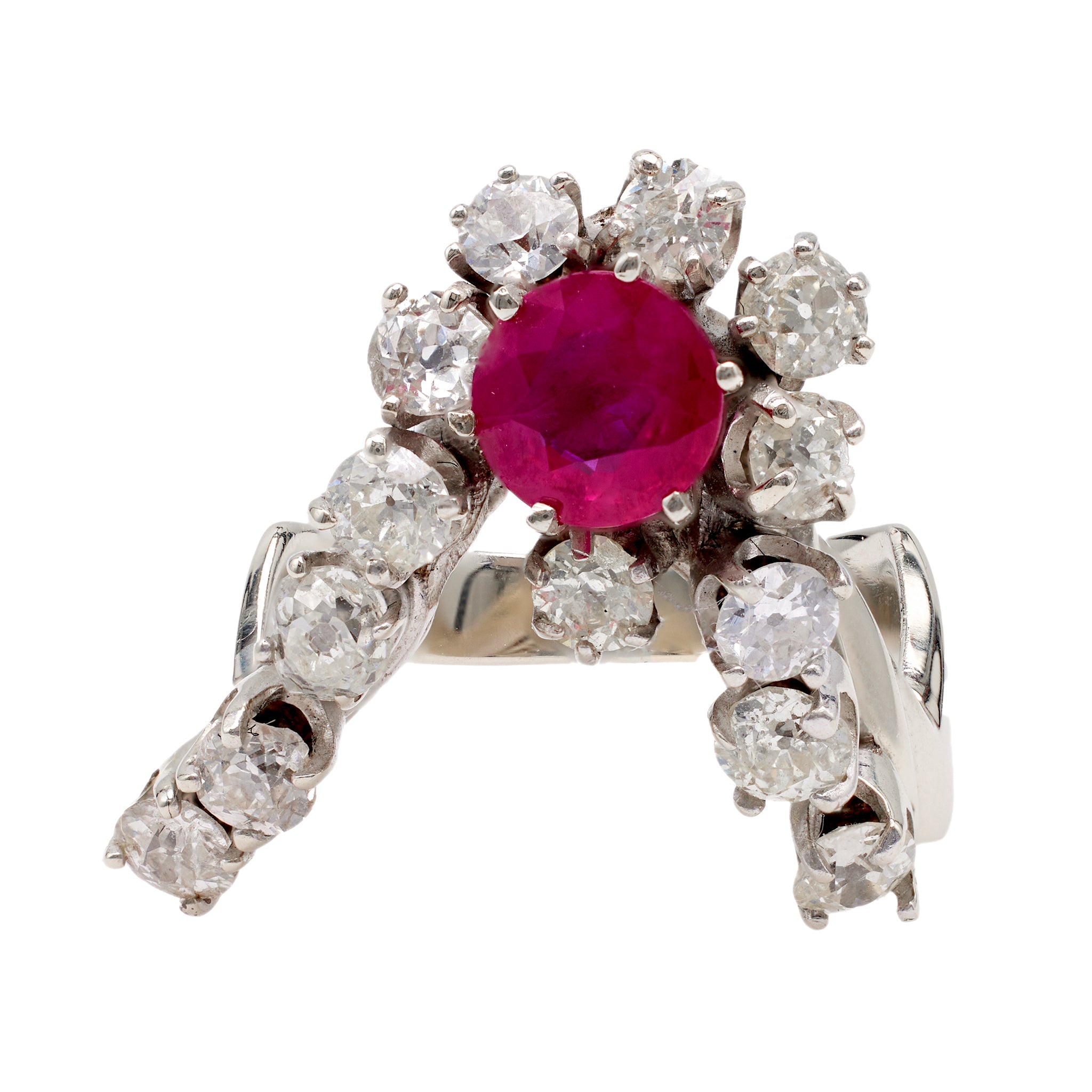 Mid-Century Ruby Diamond 14k White Gold Ring Rings Jack Weir & Sons   