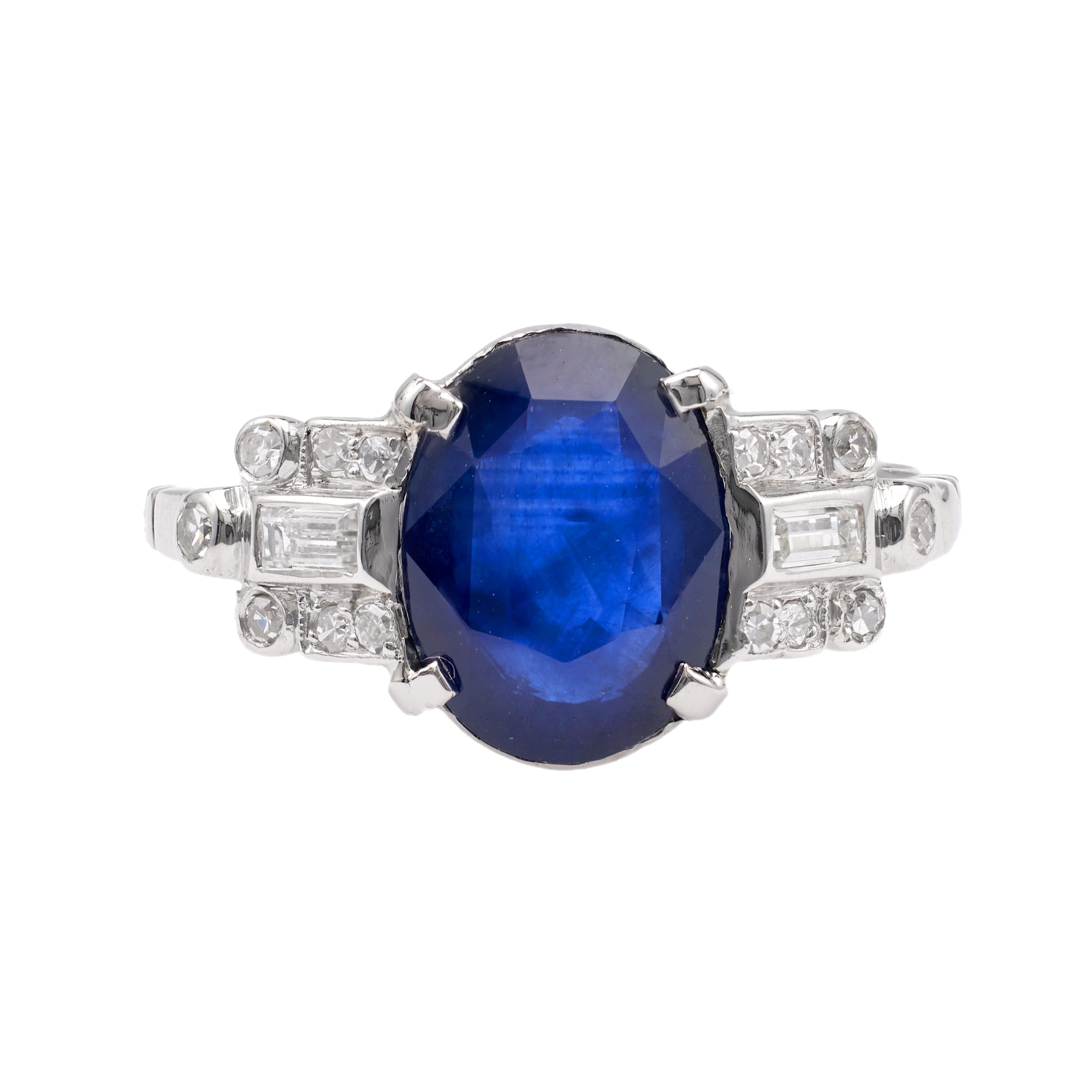 Art Deco GIA 2.79 Carat Ceylon Sapphire Diamond Platinum Ring Rings Jack Weir & Sons   