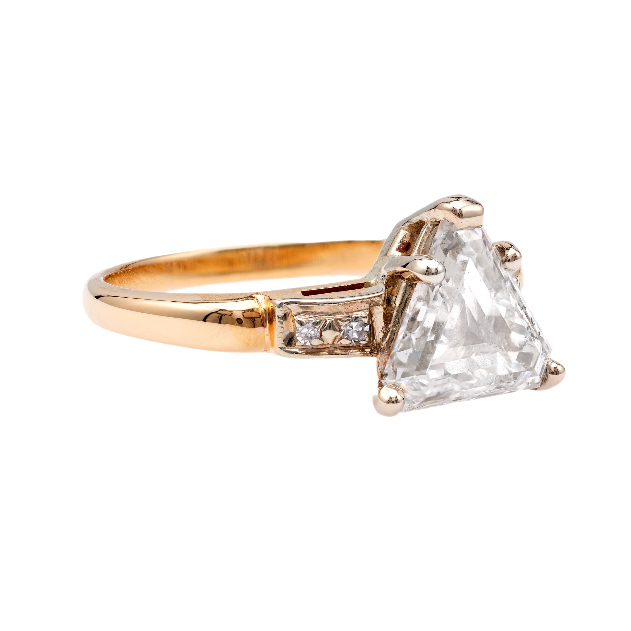 Retro GIA 1.81 Carat Triangular Cut Diamond 14k Gold Ring Rings Jack Weir & Sons   