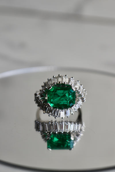 Mid-Century AGL Colombian Minor Oil Emerald Diamond Cocktail Ring Rings Jack Weir & Sons   