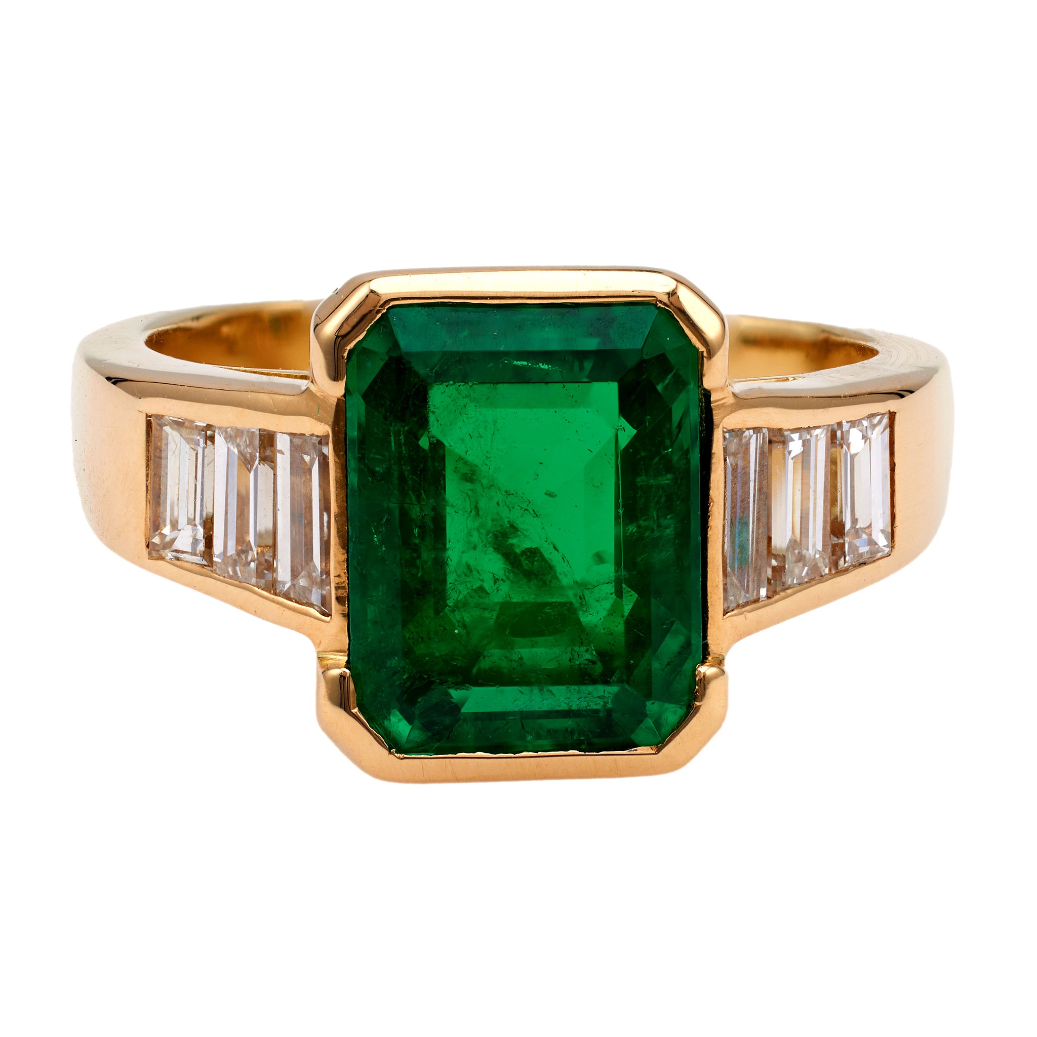 Vintage French AGL Colombian Minor Oil Emerald 18k Yellow Gold Ring Rings Jack Weir & Sons   