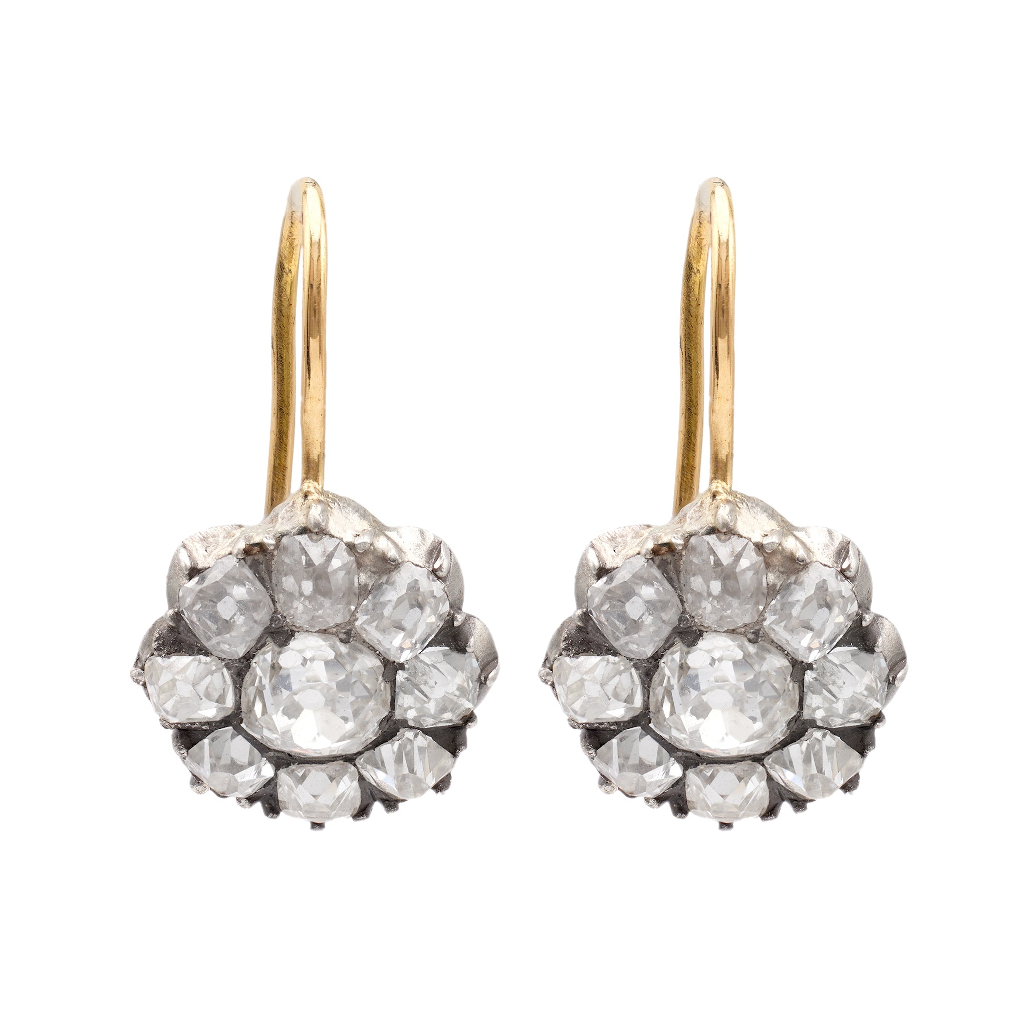 Antique Diamond 18k Yellow Gold Silver Cluster Earrings Earrings Jack Weir & Sons   