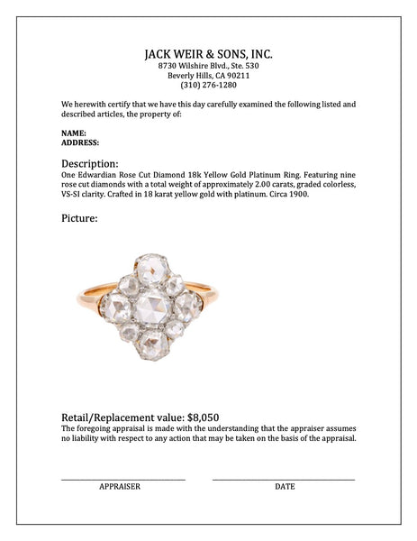 Edwardian Rose Cut Diamond 18k Yellow Gold Platinum Ring Rings Jack Weir & Sons   