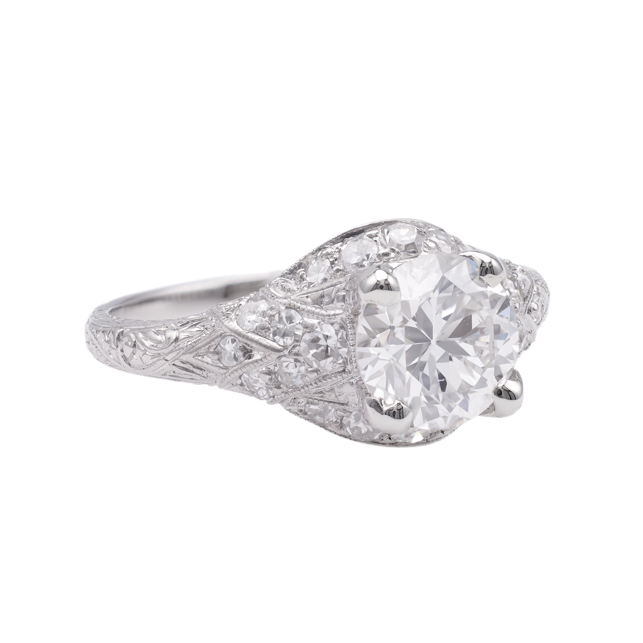 Art Deco GIA 1.16 Carat Transitional Cut Diamond Platinum Ring Rings Jack Weir & Sons   