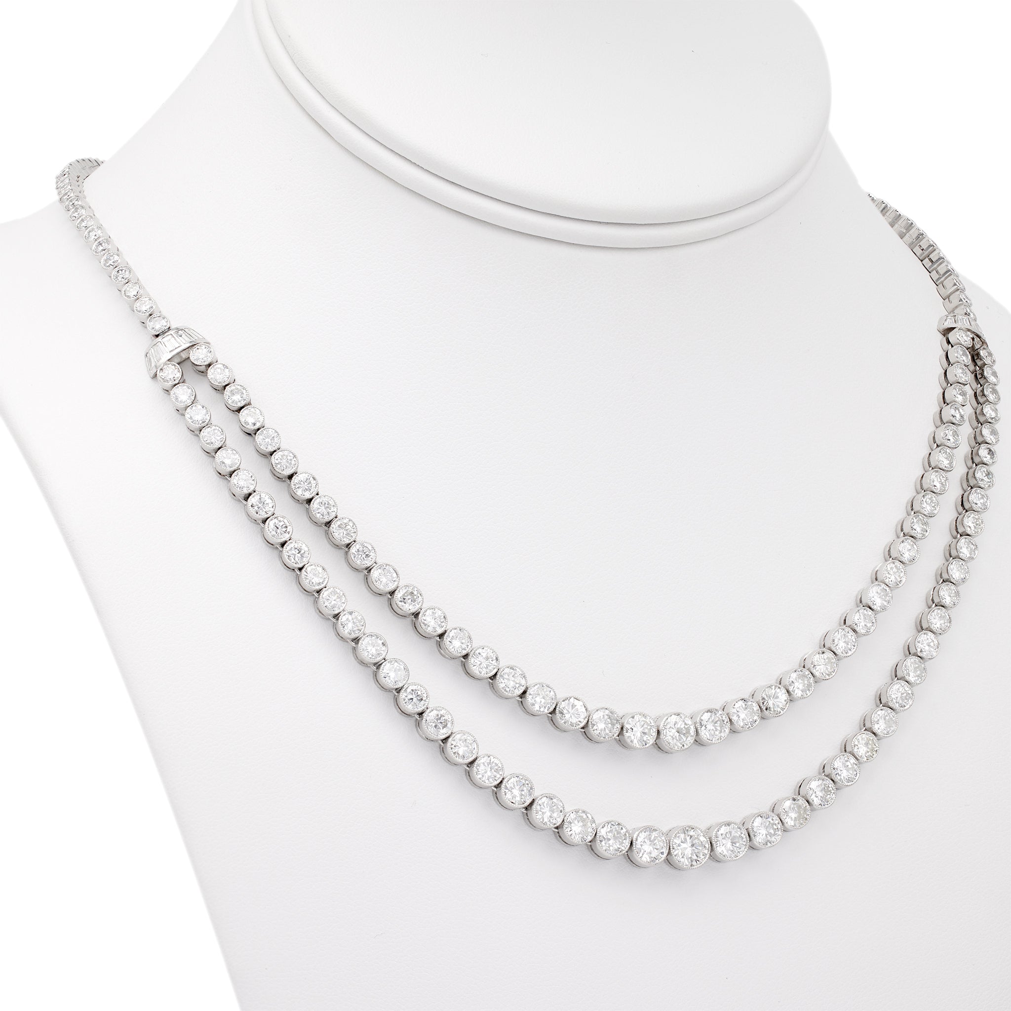 Art Deco Inspired 21.85 Carat Diamond Platinum Double Strand Riviere Necklace Necklaces Jack Weir & Sons   