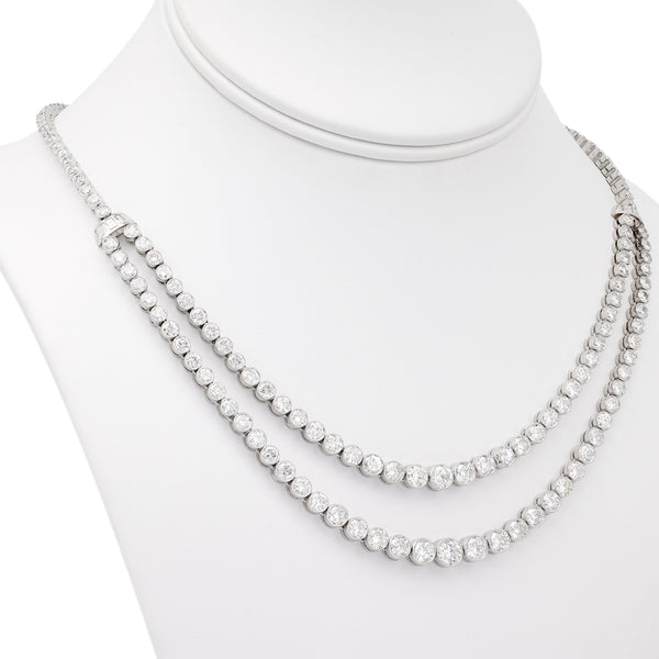 Art Deco Inspired 21.85 Carat Diamond Platinum Double Strand Riviere Necklace Necklaces Jack Weir & Sons   