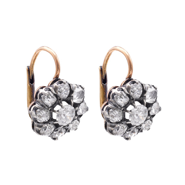 Antique Inspired Diamond Silver 18k Yellow Gold Cluster Earrings Earrings Jack Weir & Sons   