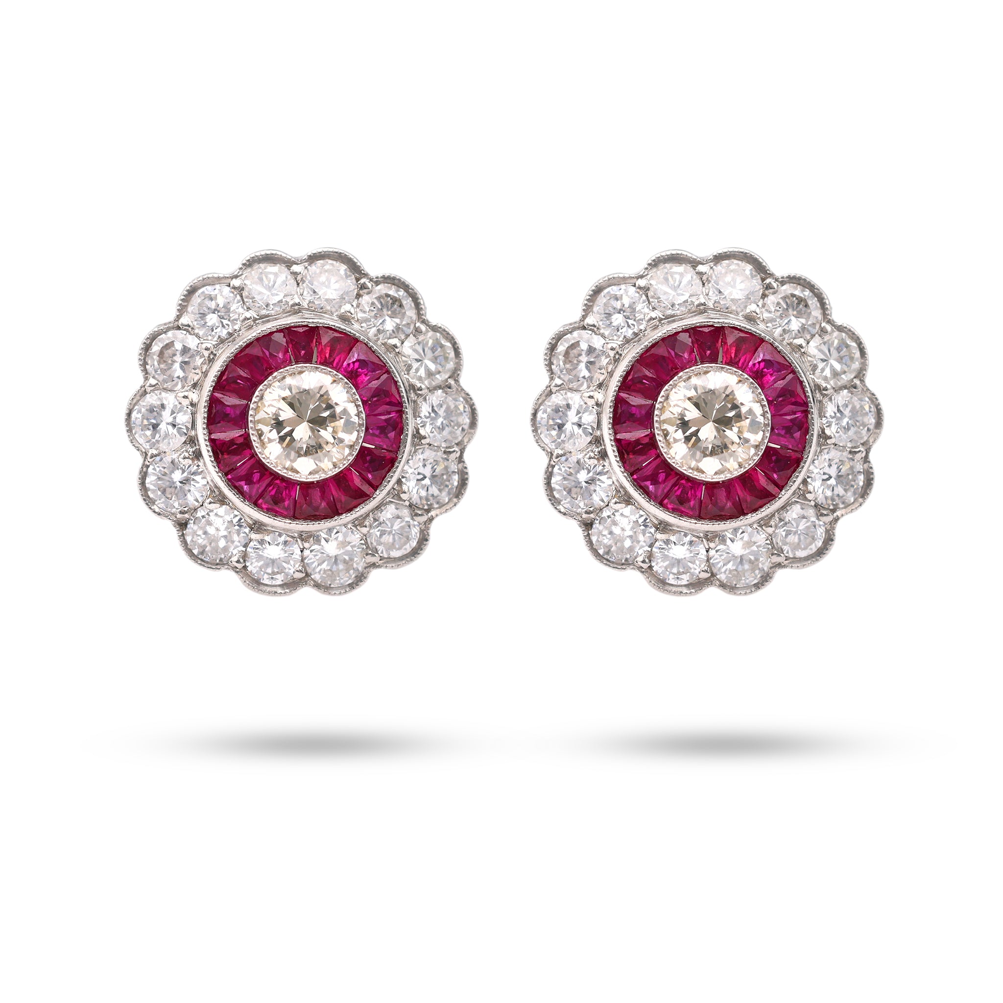 Art Deco Inspired Diamond Ruby Platinum Target Earrings Earrings Jack Weir & Sons   